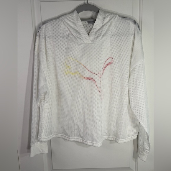 Puma White Athletic Cropped Hoodie - Picture 1 of 6